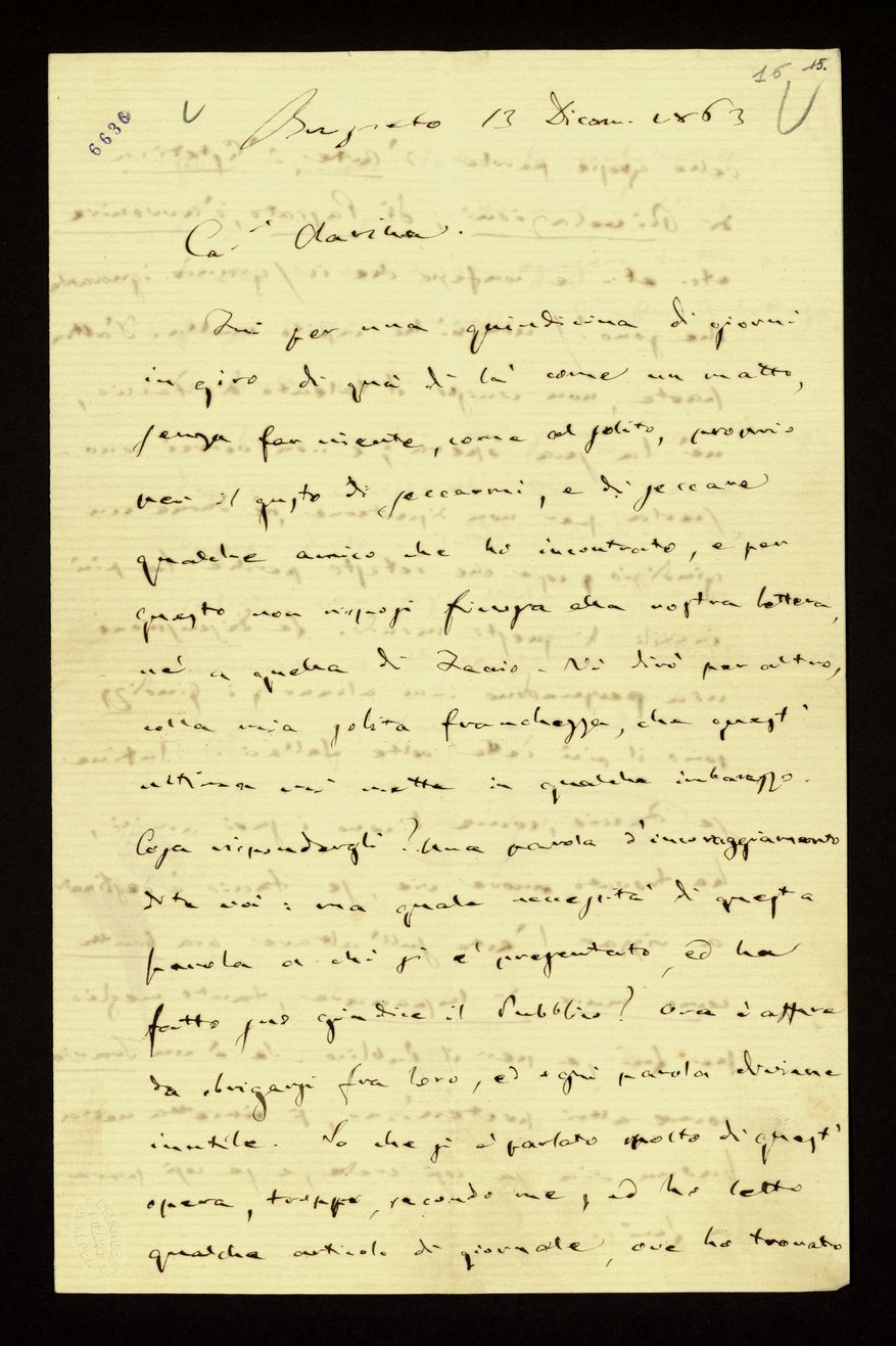 Cultura Italia: Lettera ; firma autografa ; Incipit: Fui per una ...